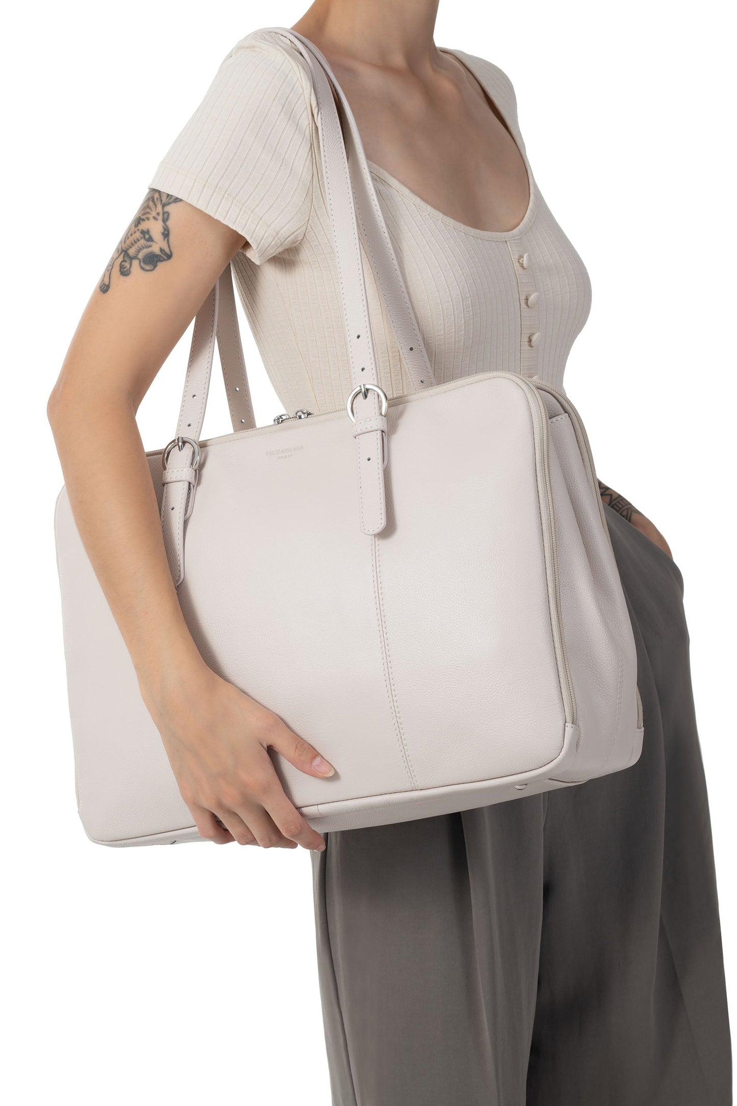 Shoulder bag with 2 handles - 15" & A4 - Leather